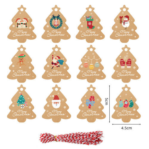 1Zestaw Christmas Tags Papierowe dekoracje choinkowe Mały wisiorek z liną  - Zdjęcie 1 z 22