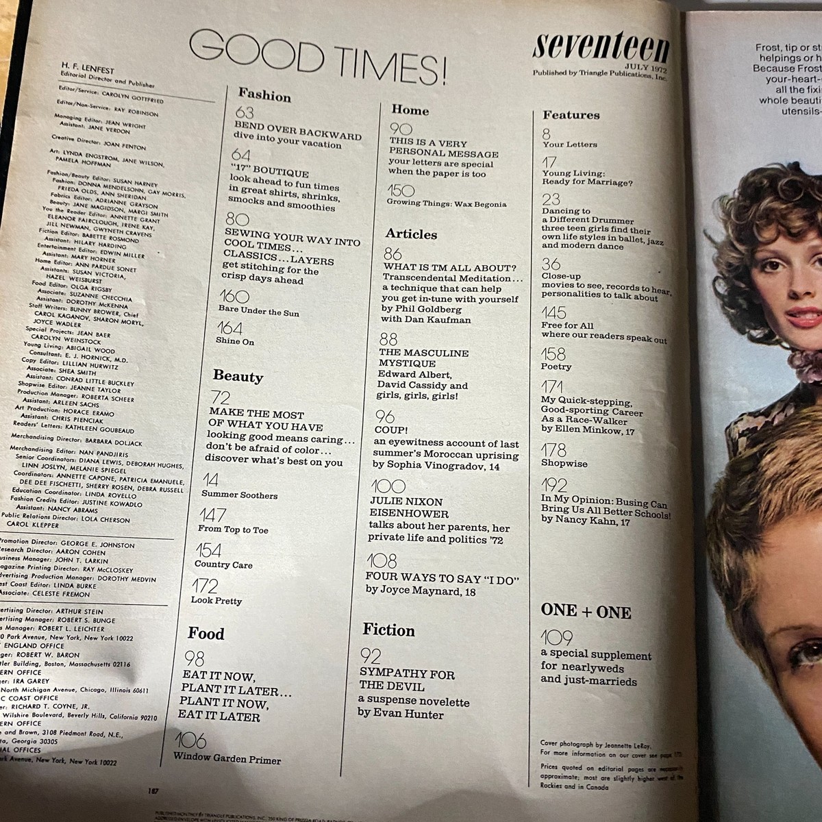 VTG Seventeen Magazine July 1972 Julie Nixon Eisenhower No