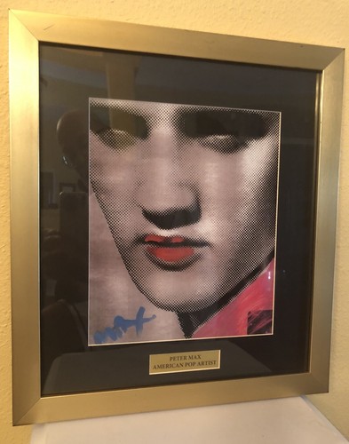 Elvis Presley von PETER MAX signiert im Druck POP ART | 18”x16” GERAHMT