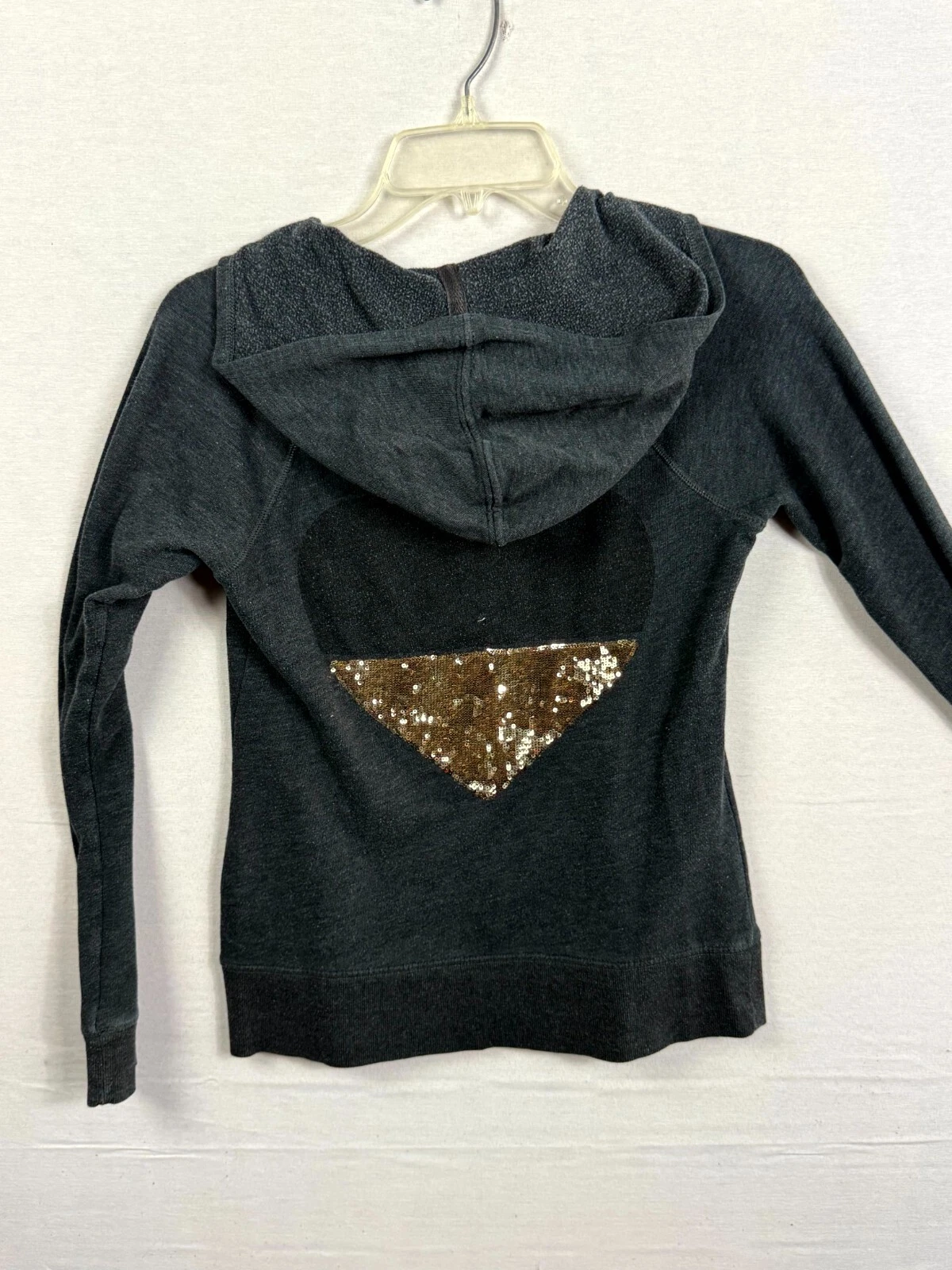 UNDERCOVER Victoria's Secret felpa con cappuccio donna XS grigio cuore paillettes manica lunga tasca zip intera