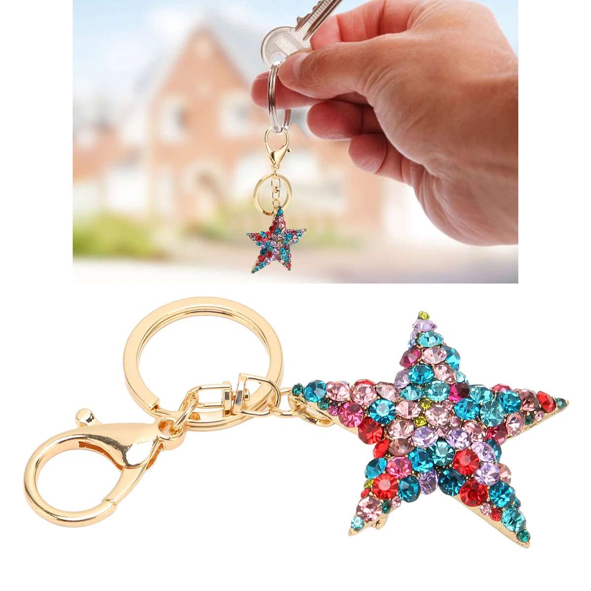 Pentagram Keychain Shiny Rhinestone Beautiful Practical Key Chain For Home D OCH