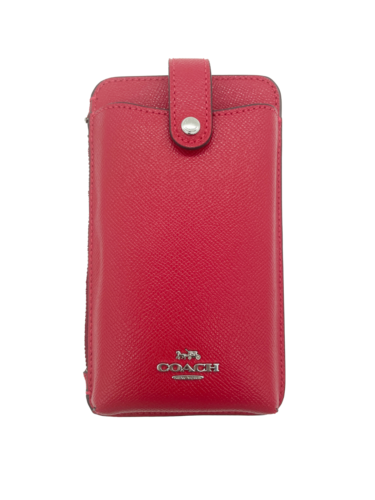 Coach Crossgrain Leather North South Phone Crossbody Bag Candy Apple Red Silver - 第 1/5 張圖片