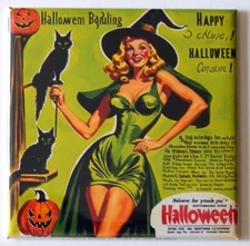 Woman in Sexy Green Witch Halloween Costume FRIDGE MAGNET "style B"