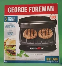 George Foreman Compact 2 Serving Grill Nonstick GR10B EBS
