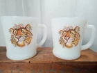 Vtg Set Of 2 Fire King Esso Exxon Mobil Tiger in Your Tank Milk Glass Mug