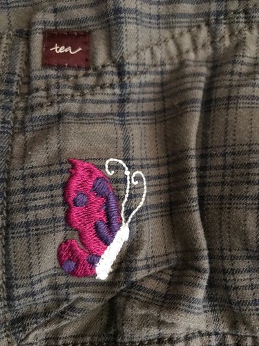 Toddler Girl PLAID Cropped BUTTERFLY Capri Pant Brown Embroider 4 Tea Collection - Picture 3 of 6