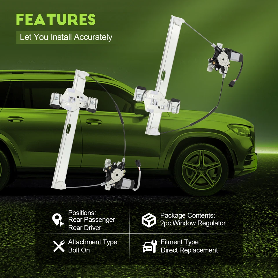 Par Para Hummer H2 2003-2009 Regulador Ventana Eléctrica Trasero Izquierdo Derecho con Motor Foto 2 de 4