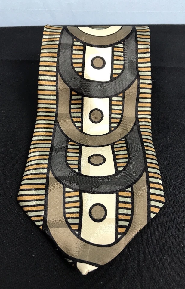 Corbata de seda para hombre Luciano Gatti Italia 4”/59” cobre oro acero de colección patrón abstracto Foto 3 de 4