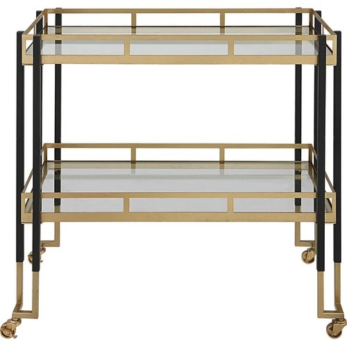 Uttermost 25229 Kentmore Matte Black and Brushed Gold with Clear Glass Bar Cart - Picture 1 of 6