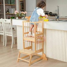 Toddler Tower, Kids Kitchen Step Stool with Safety Rails, Toddler Standing To...