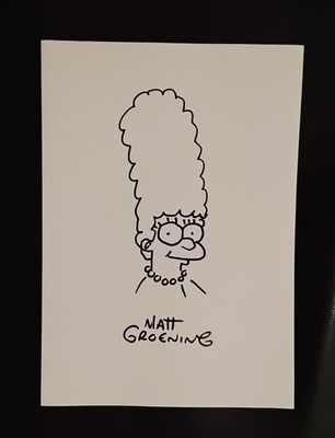 Matt Groening original signierte Skizze Kunst mit Echtheitszertifikat Top Zustand The Simpsons 