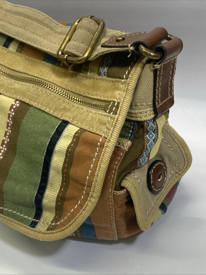 Cartera/bolso bandolera de lona de trabajo parche a rayas vintage fósil correa ajustable Foto 4 de 4