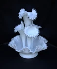 Fenton Large Silver Crest Epergne Four Horns 13 1/2" Tall