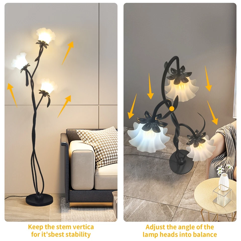 (Free Bulbs*3) Black Flower Floor Lamp – Swan Neck, 3-Color LED for Bedroom - Image 4 of 4