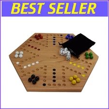 Solid Oak Double-Sided Hand Painted Marble Game Board - 20-Inch Artisan Creation