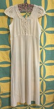 Antique 1920s Cotton Dress Lace Trim  Floral Embroidery Cap Sleeves Nightgown