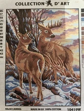 ￼ Collection D Art Printed needlepoint Tapestry Gobelin Winter Deers 40x50cm Rto