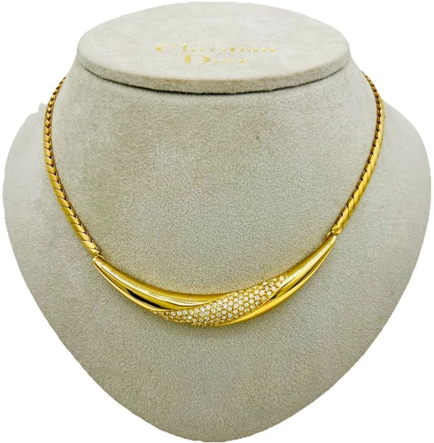 Vintage Henkel&Grossé prodotto per Dior cristallo placcato oro collana gioielli 39 cm.