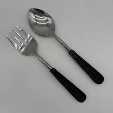First Come First Served Serving Set Fork Spoon Blk Handle Flatware Vtg Preownd