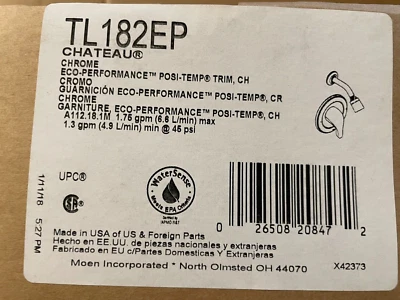 Moen Chateau Chrome Eco-performance TL182EP Posi-Temp Shower Trim Kit Less Valve