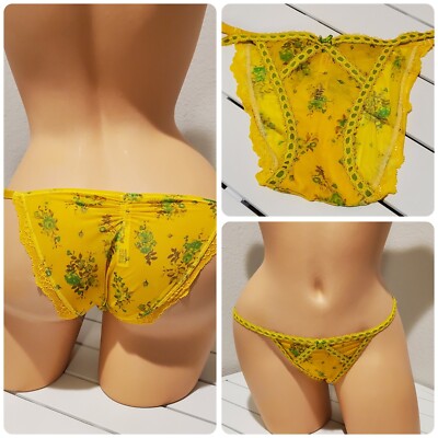 Victorias Secret Dream Angels Floral Print Bikini Panty 7/L YELLOW Carnation