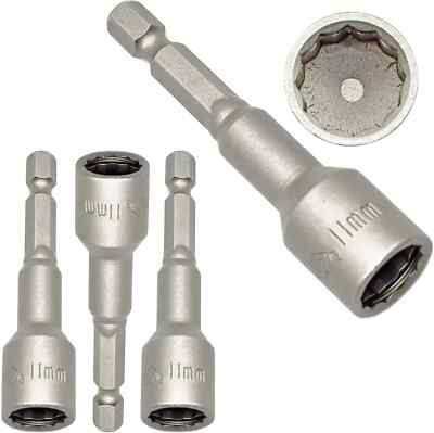 11 mm BI SECHSKANT TEK SCHRAUBE Nuss Steckschlüssel Bit SICHERUNGSRING & magnetisch - 3er Pack