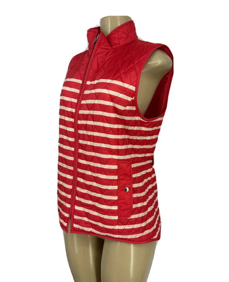 Talbots Small Light Weight ZIP Up Striped Sleeveless Quilted Vest Women 10-1 - Image 2 of 4