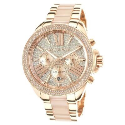 NEW MICHAEL KORS WREN ROSE GOLD+BEIGE HORN 2 TONE,CRYSTALS  display picture 2