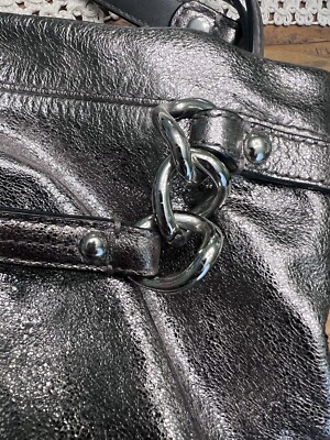 COACH Brooke Leather Metallic Pewter Silver Hobo Shoulder Handbag