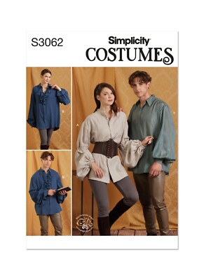 SIMPLICITY 3062 UNISEX KOSTÜM SHIRTS Schnittmuster Größen XS-XXL Geschicklichkeit DURCHSCHNITTLICH