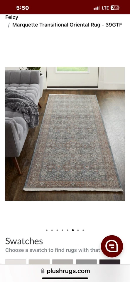 Alfombra Oriental Transicional Feizy Marquette 2’8” X 12’ Azul Multi 39GTF $2683 NUEVA Foto 3 de 4