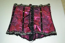 A7, Corset, Size 36, Purple, Floral Satin Design, Black Ribbon