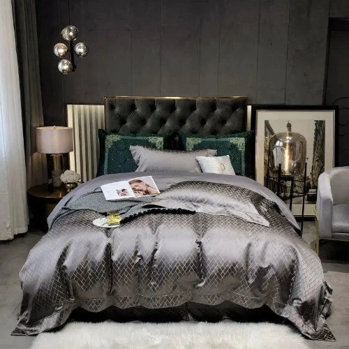4/6Pcs Luxury Black Gold Yarndyed Jacquard Egyptian Cotton Smooth Duvet Cover — 第 3/4 张图片