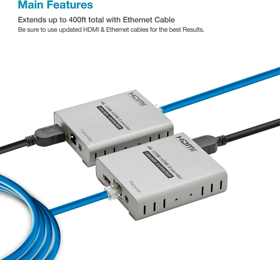 Extensor HDMI 4K 400 pies Cat5e/Cat6/Cat7 Ethernet Loop-Out, control IR, en cascada Foto 2 de 4