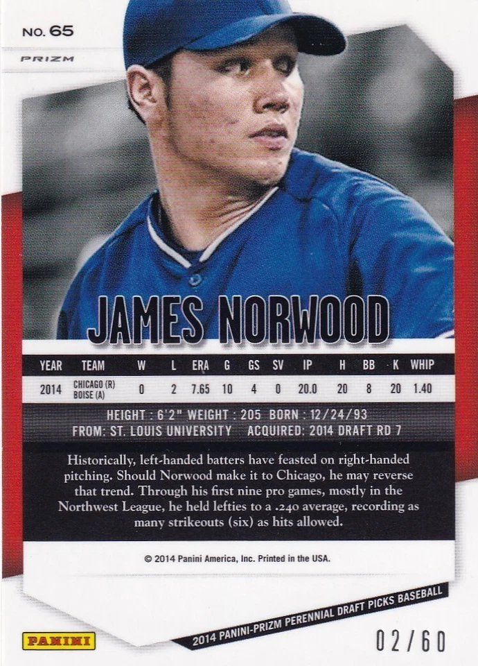 James Norwood 2014 Panini Prizm Perennial Draft Picks Prizms Orange Card #65 /60 - Image 2 of 4