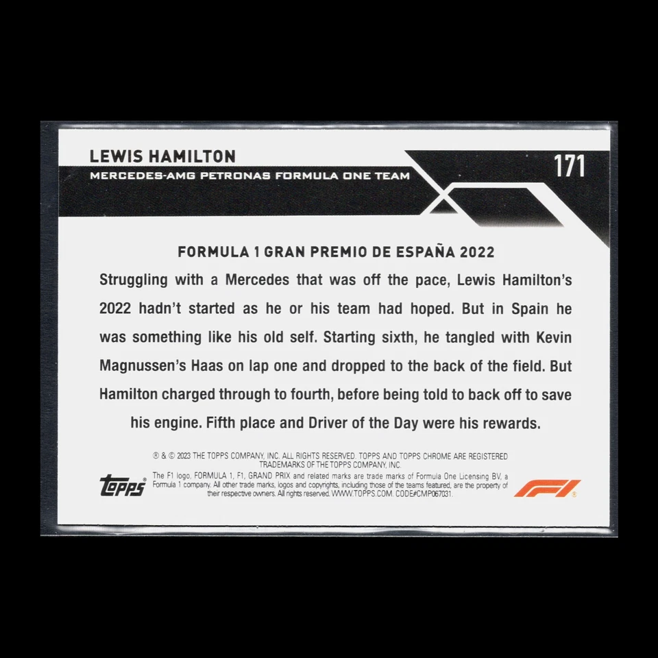 2023 Topps Chrome F1 Formula 1 LEWIS HAMILTON #171 Driver of the day Spain 2022 - Image 4 of 4