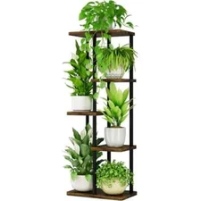 Bamworld Corner Plant Stand Indoor 5 Tier Metal Plant Shelf Brown Plant Stands