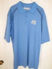 Cutter Buck Golf Polo Light Blue XXL 2XL 100% Polyester Navy Stripe Logo