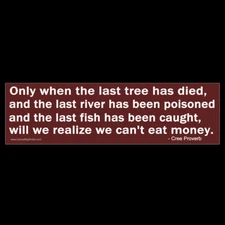 When Last Tree Has Died We'll Find We Can't Eat Money BUMPER STICKER or MAGNET 