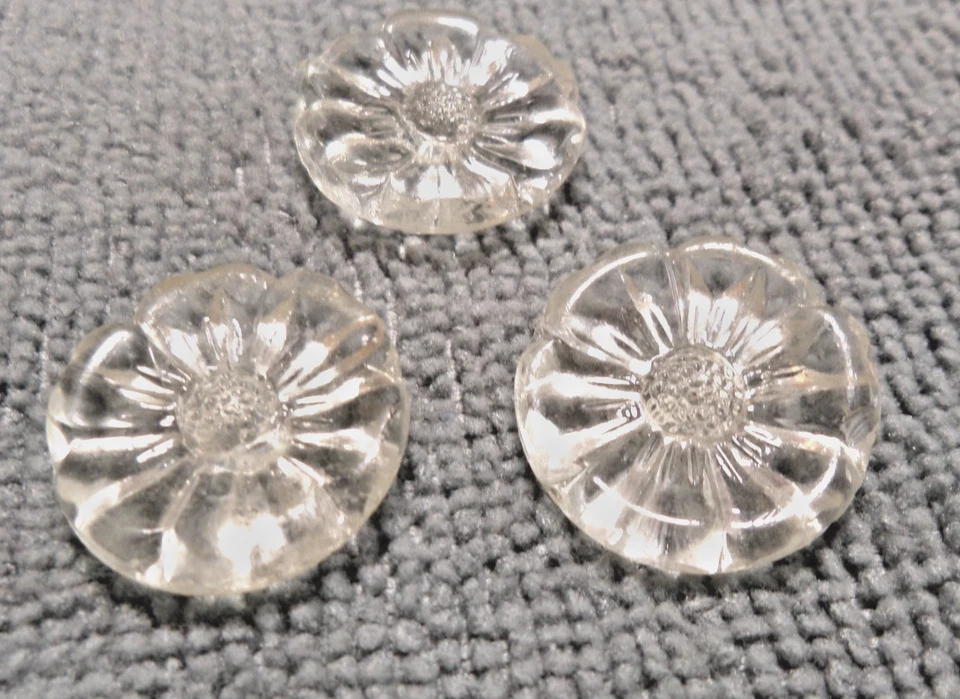 3 Vintage Antique Realistic Clear Glass FLOWER Buttons - Image 2 of 3