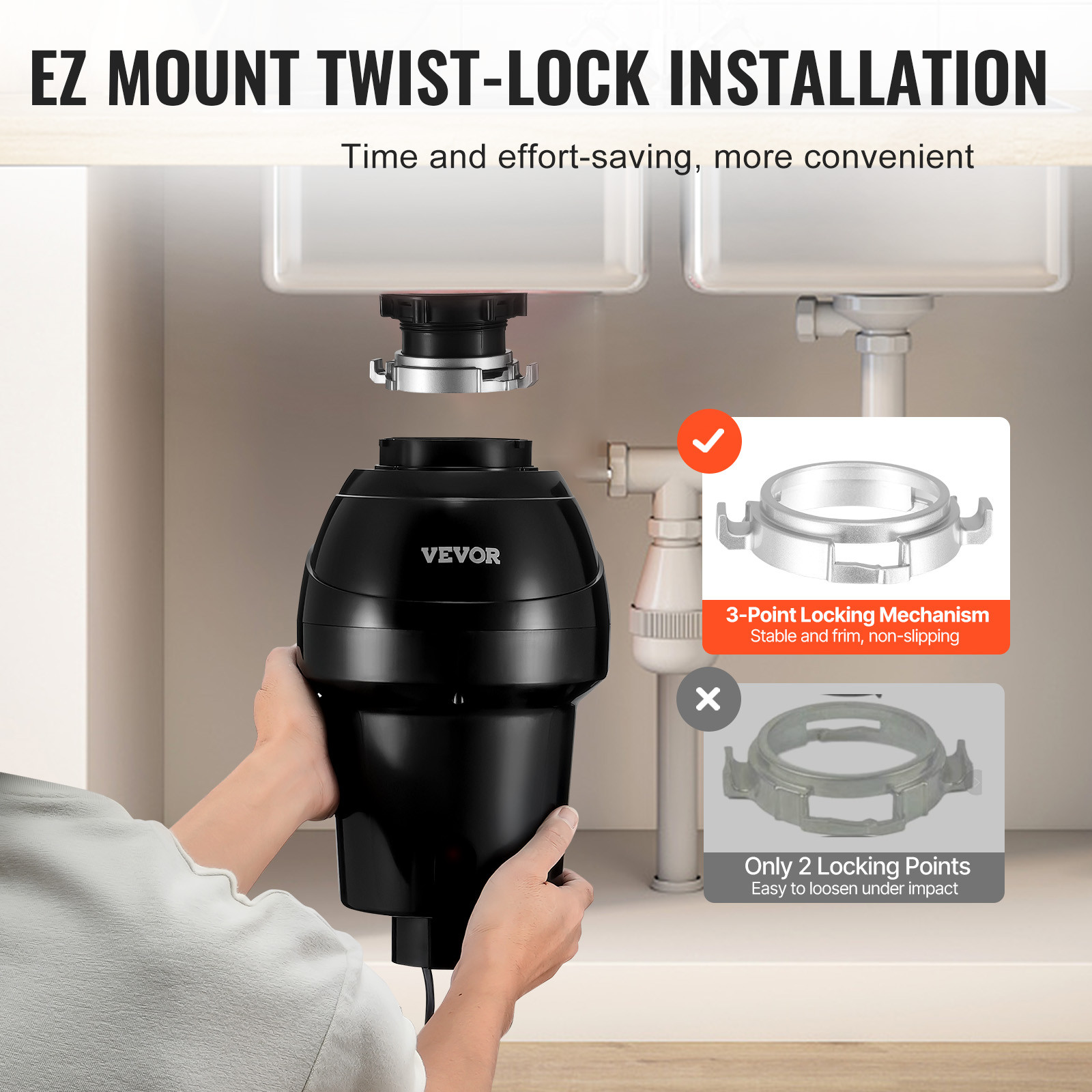 VEVOR Garbage Disposal 1 HP Continuous Food Waste Disposer 3270 RPM EZ  Corded