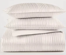Hotel Collection Metallic Strie King Duvet Cover & Shams Set Ivory / Gold New