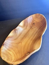 Natural edge Cherry wood carved 16  long bowl