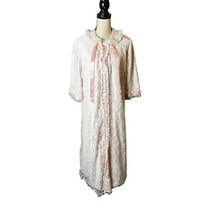 Odette Barsa Pink Nightgown Robe Set Lace Trim 2 Piece Lingerie Sleepwear VTG