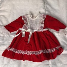 Girls Vintage Sears Red Velour Dress White Lace Trim 3-6 Months