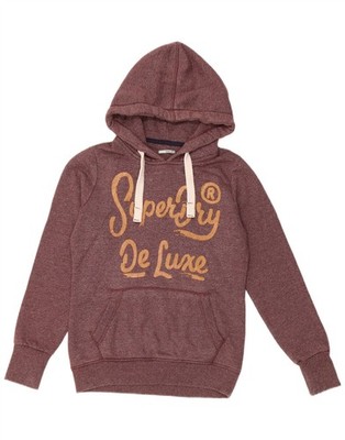 Superdry Damen De Luxe Grafik Hoodie Pullover UK 14 Medium Burgunderrot Gefleckt SE29