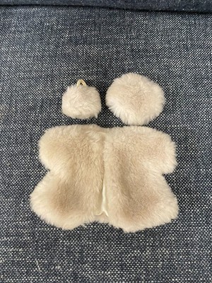Vintage 1950's Vogue Ginny Doll Medford Mass Tag Lined Faux Fur Coat Hat Muff