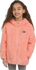 Eddie Bauer Girls Size Large 14/16 Pink Soft High Pile Zip Hooded Jacket NWT