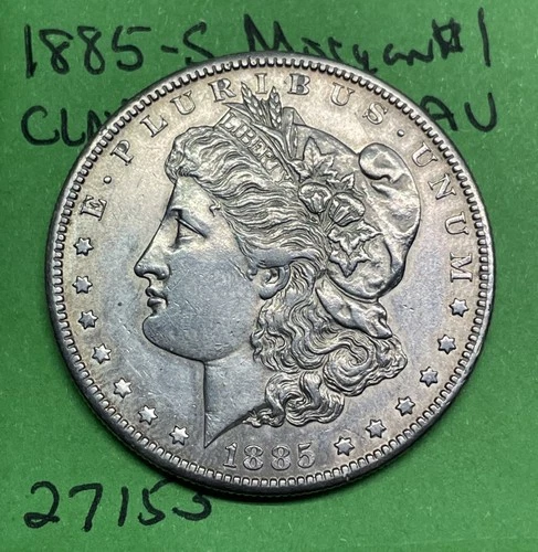 1885-S Morgan Silver Dollar $1 AU About Uncirculated Cleaned
