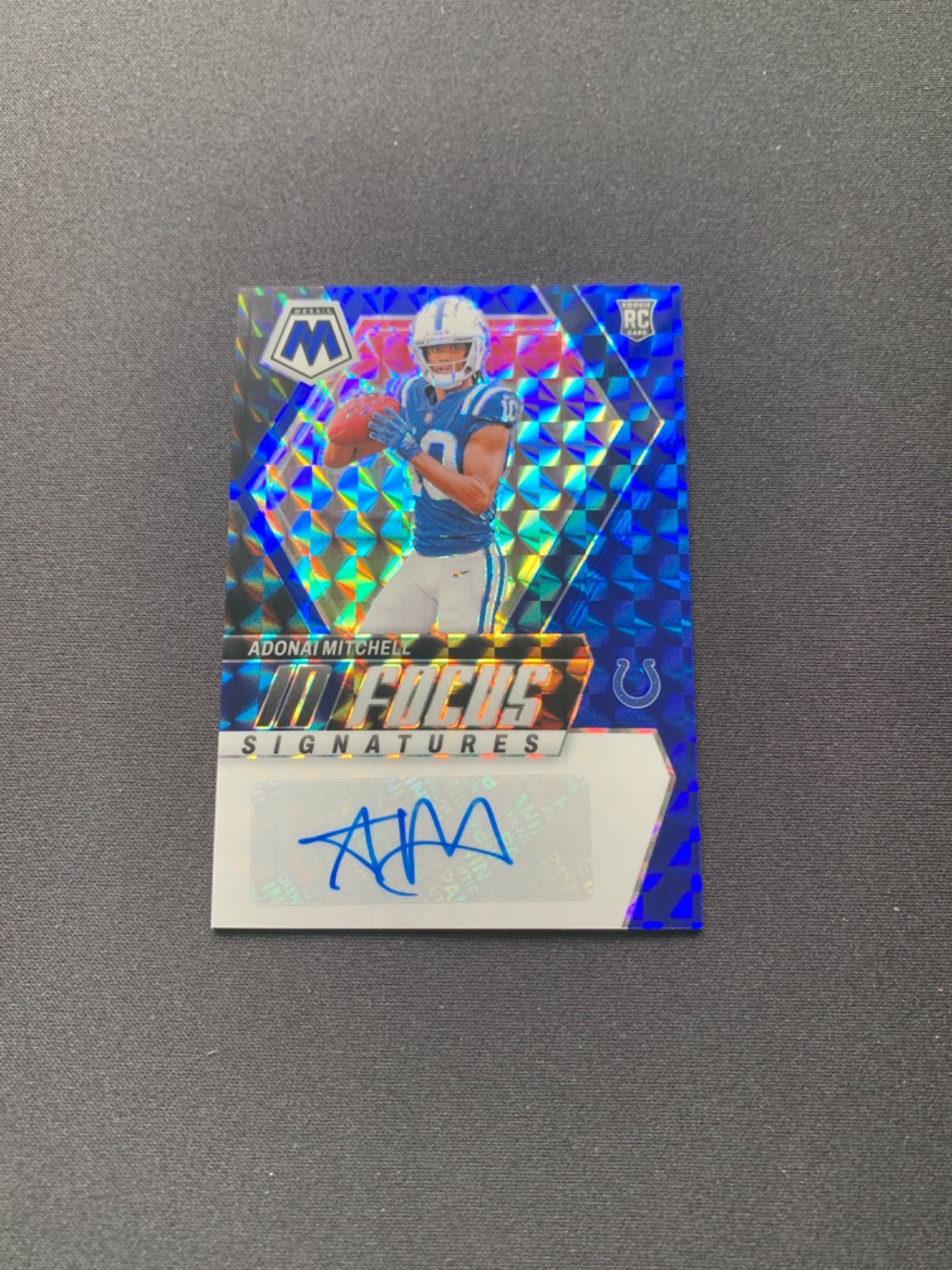 2024 Mosaic In Focus Signatures Blue Prizm /99 Adonai Mitchell Rookie Auto RC
